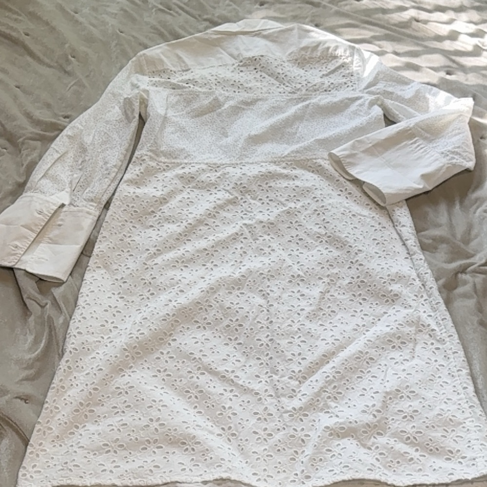 Tory Burch White Eyelet Shirt Dress Size 4 - Picture 9 of 10
